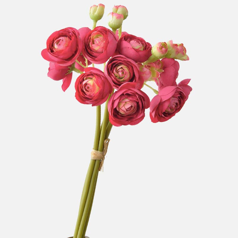 10''T Silk Baby Ranunculus Flower Bunch, 6 Stems/24 Blooms