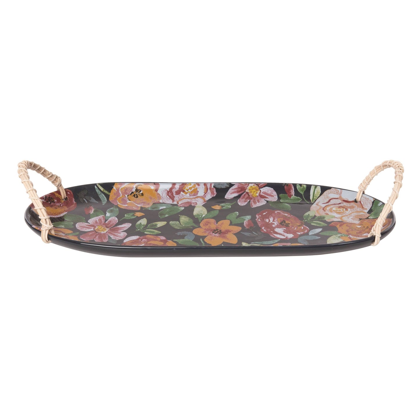 Ceramic 16.75" Everyday Serving Tray Wicker Handle DS