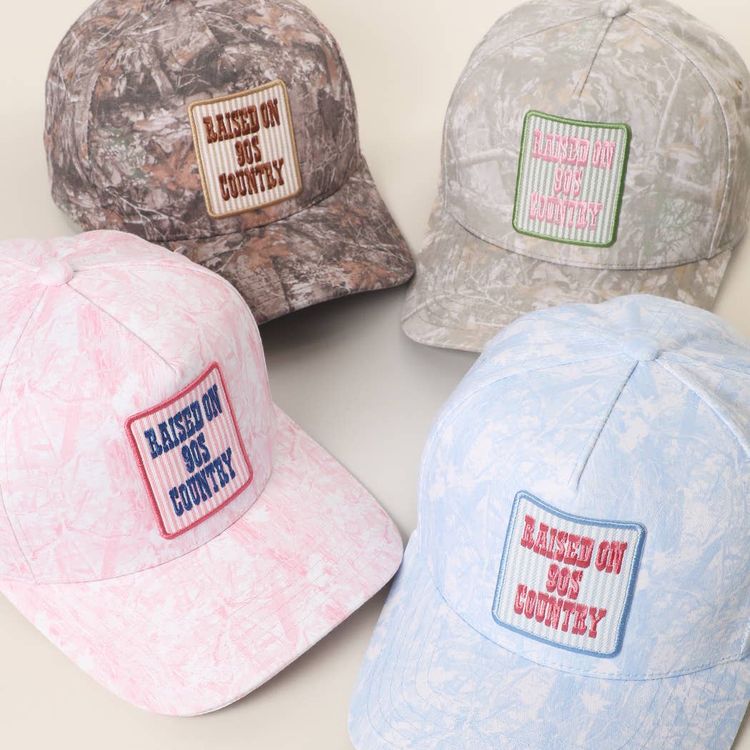RAISED ON 90'S COUNTRY Embroidered Patch Camo Trucker Hat
