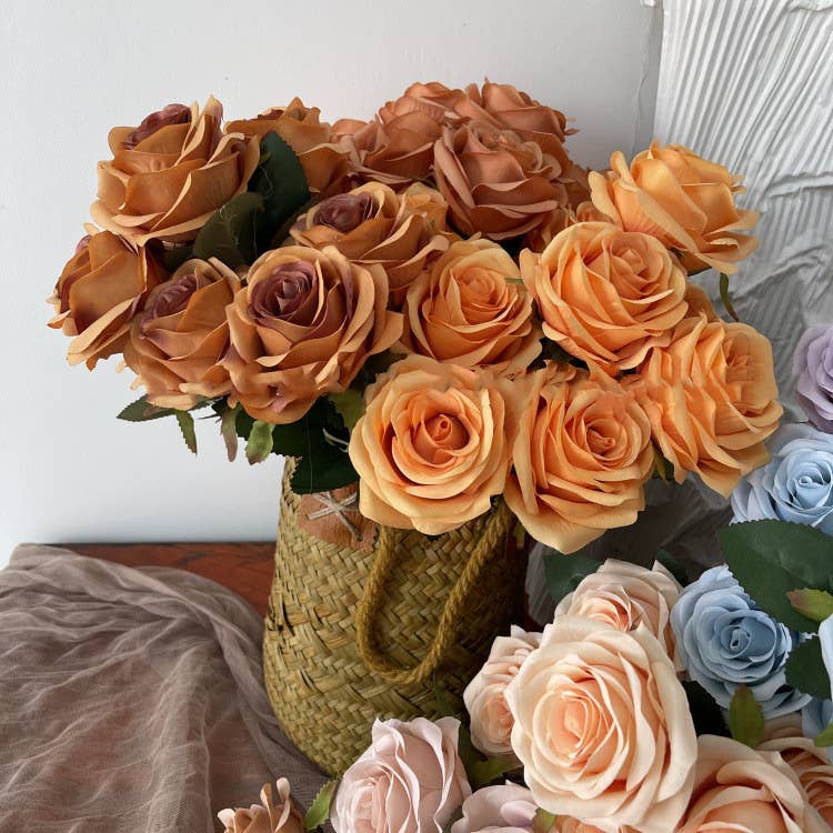 16''T Silk Rose Flower Bunch, 9 Heads, Multicolors
