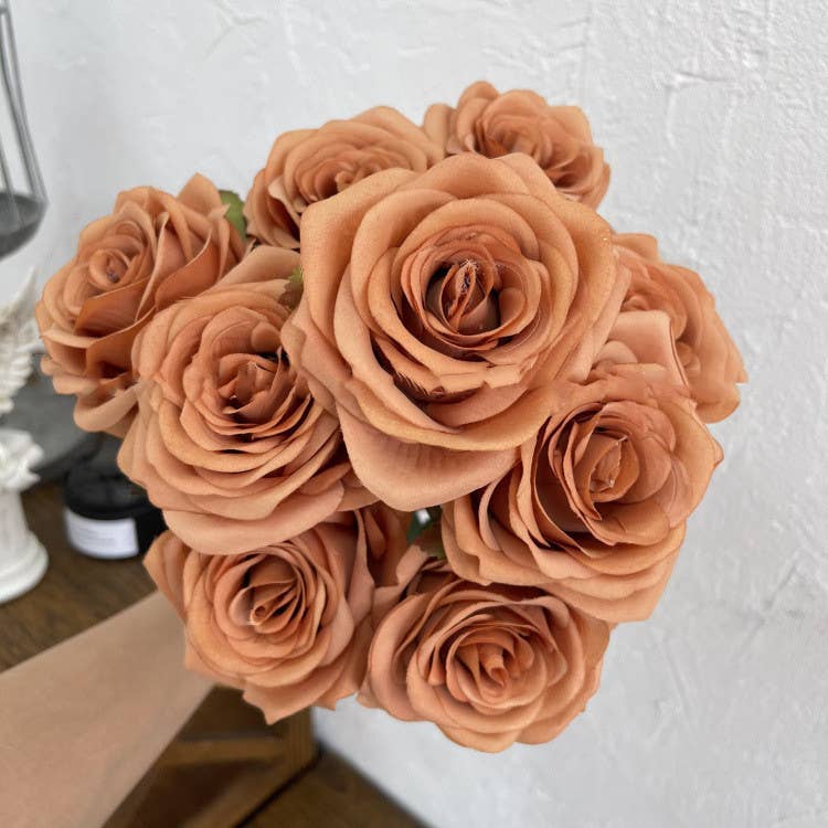 16''T Silk Rose Flower Bunch, 9 Heads, Multicolors