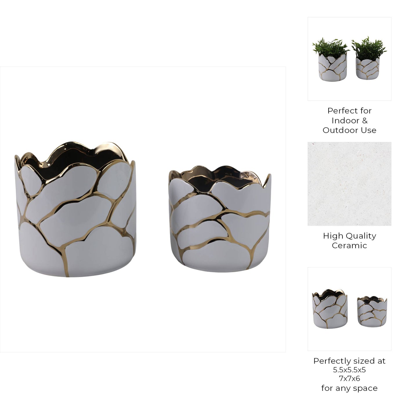 Resin Embossed Clouds Planters Set of 2 - White, 6/7 in.