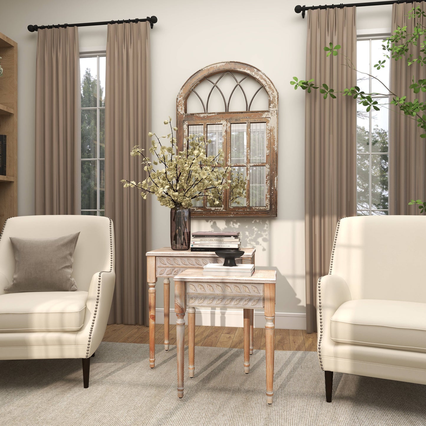 Farmhouse Brown Wooden Accent Table Set