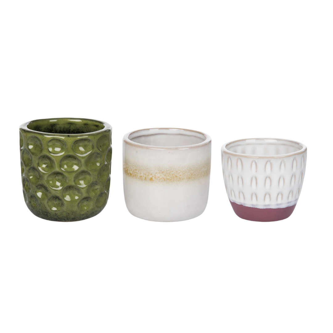 Spring Ceramic Flower Pots Set of 3 Multicolored Planters DS