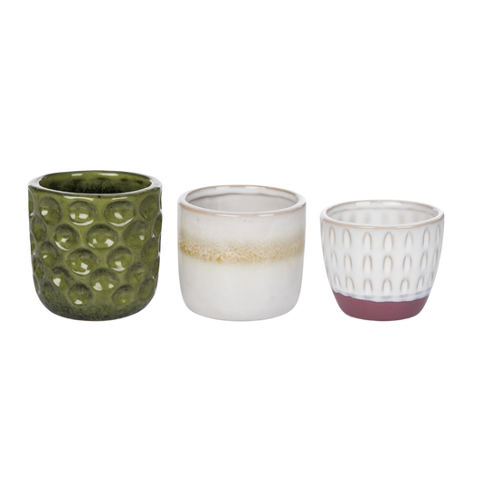 Spring Ceramic Flower Pots Set of 3 Multicolored Planters DS