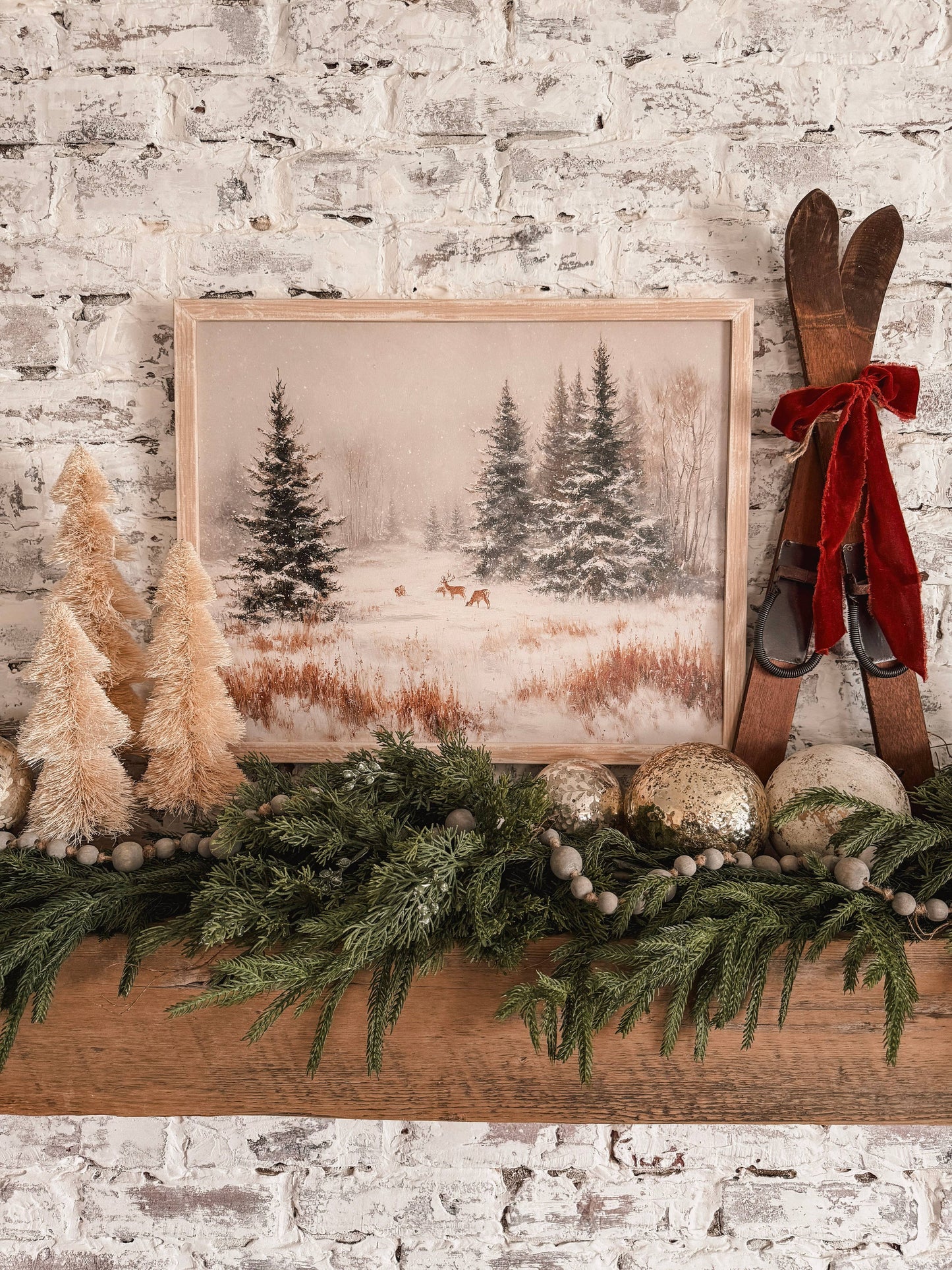 Snowy Forest with Deer Wood Sign
