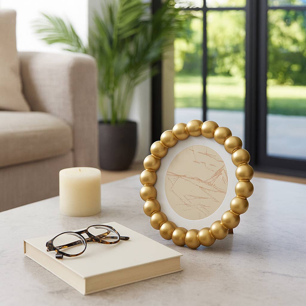 Photo Frame - Gold Glass Elegant Matted Beaded, 6x6 in.