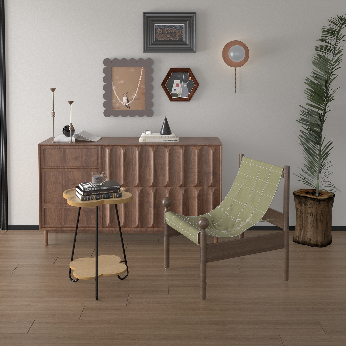 Petal-Shaped Accent Side Table with Acacia Wood Top