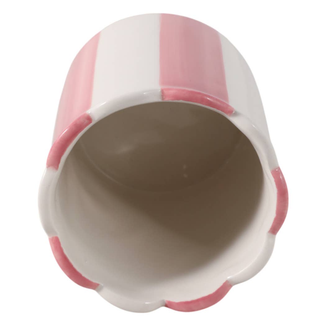 Pencil Cup - Pink/Ivory Ceramic Decorative Striped, 4 in.