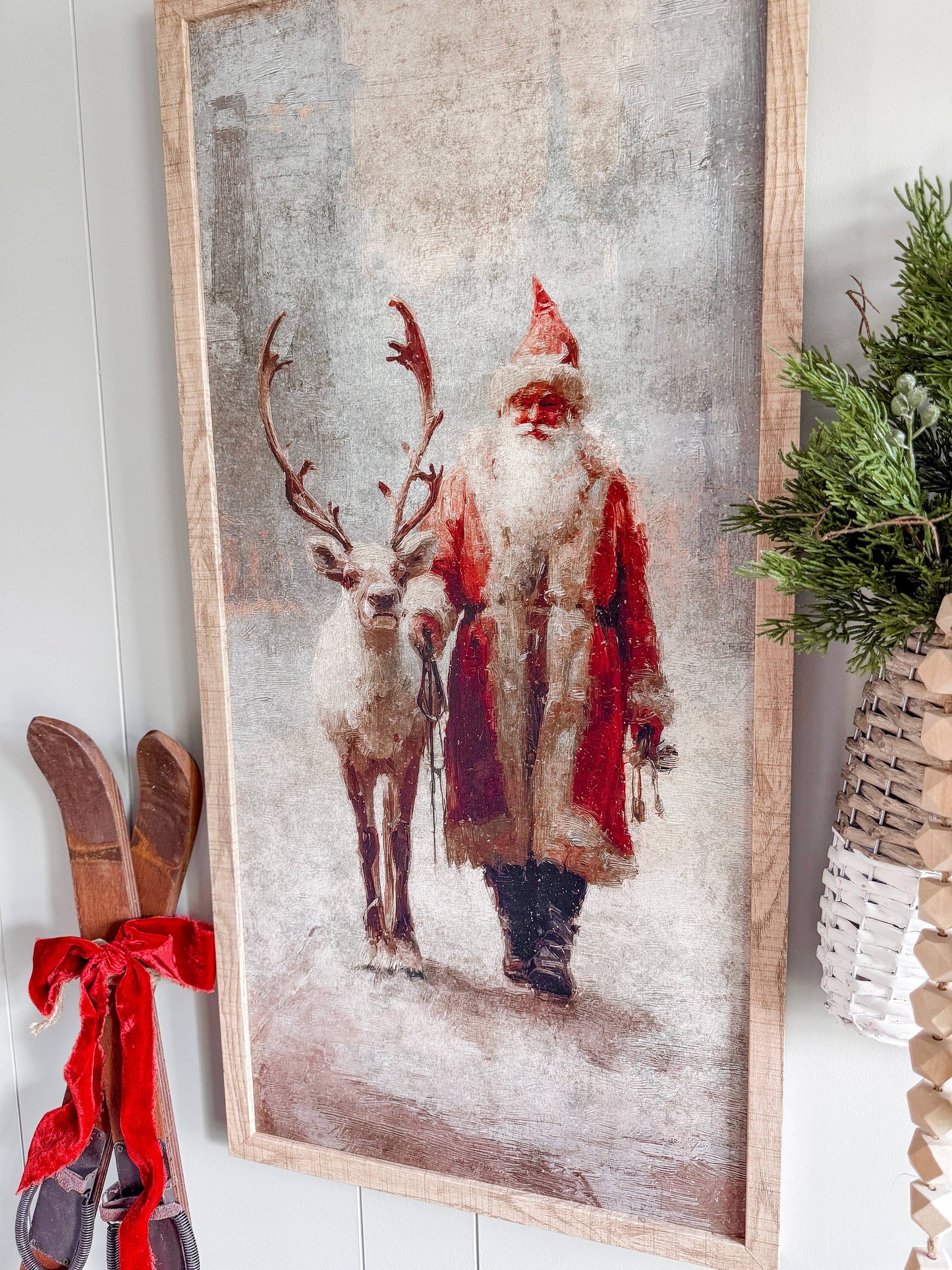 Santa & Reindeer Wood Sign - Rectangle