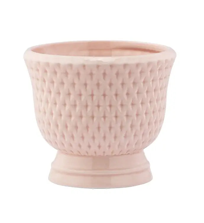 Pink Textured Pedestal Planter — Diamond Pattern -#22621