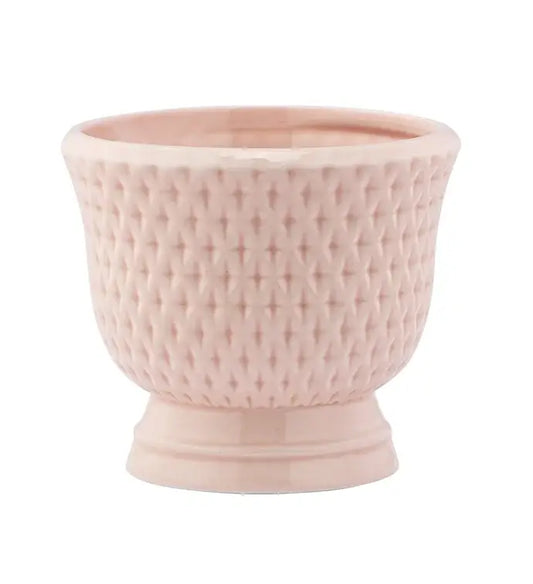 Pink Textured Pedestal Planter — Diamond Pattern -#22621