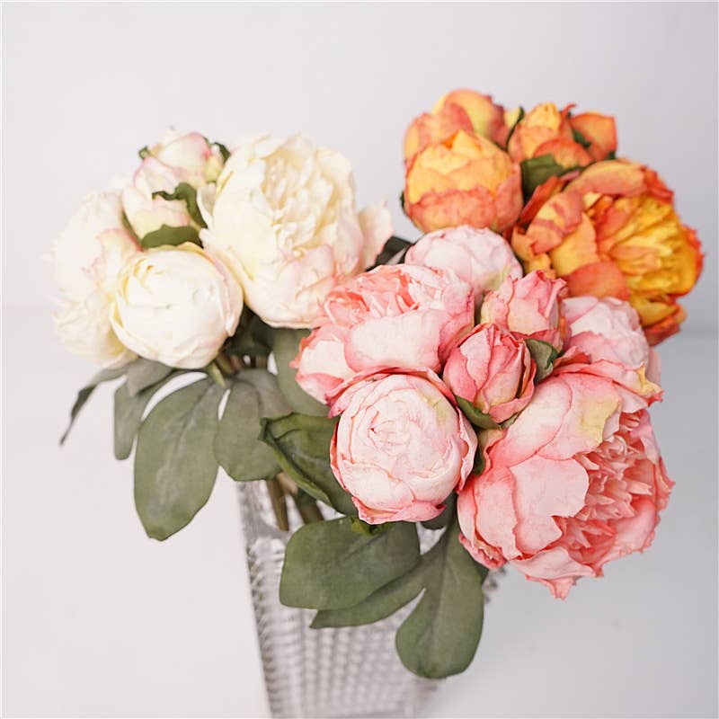 12''T Silk Peony Floral Bouquet, Spring Peonies, 7 Stems