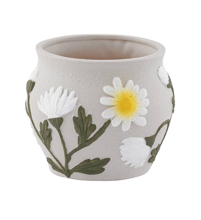 White Daisy Gray Planter - Summer  #22726