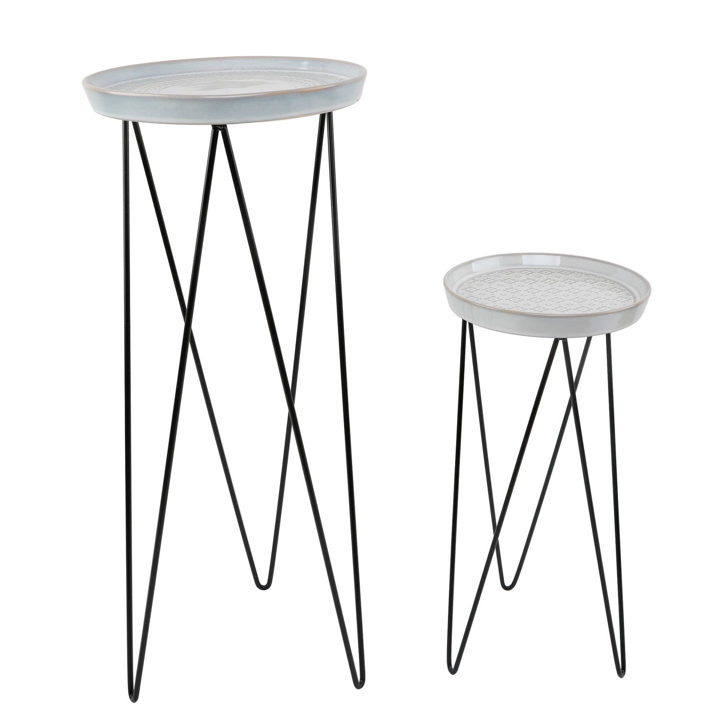 Set of 2 Metal Accent Tables with Ceramic Tops – Modern Déco