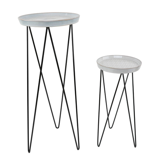 Set of 2 Metal Accent Tables with Ceramic Tops – Modern Déco