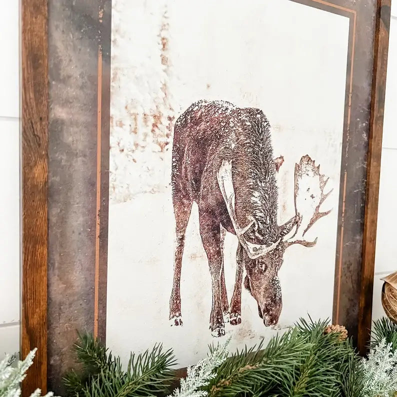 Rustic Winter Moose Print