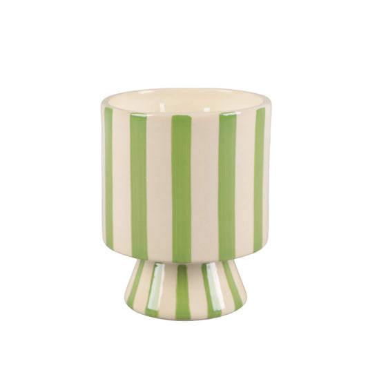 13 oz Green Stripe Pedestal Glass Candle – Cavana