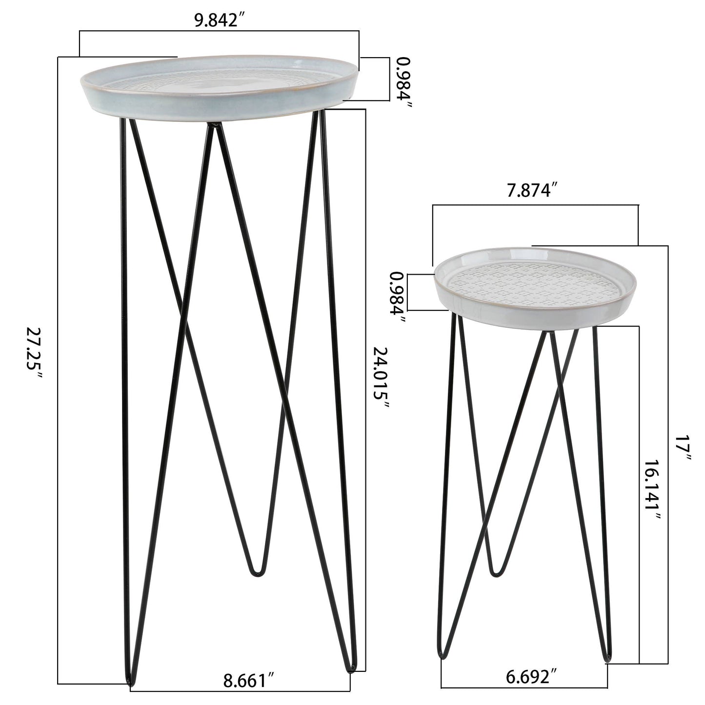Set of 2 Metal Accent Tables with Ceramic Tops – Modern Déco