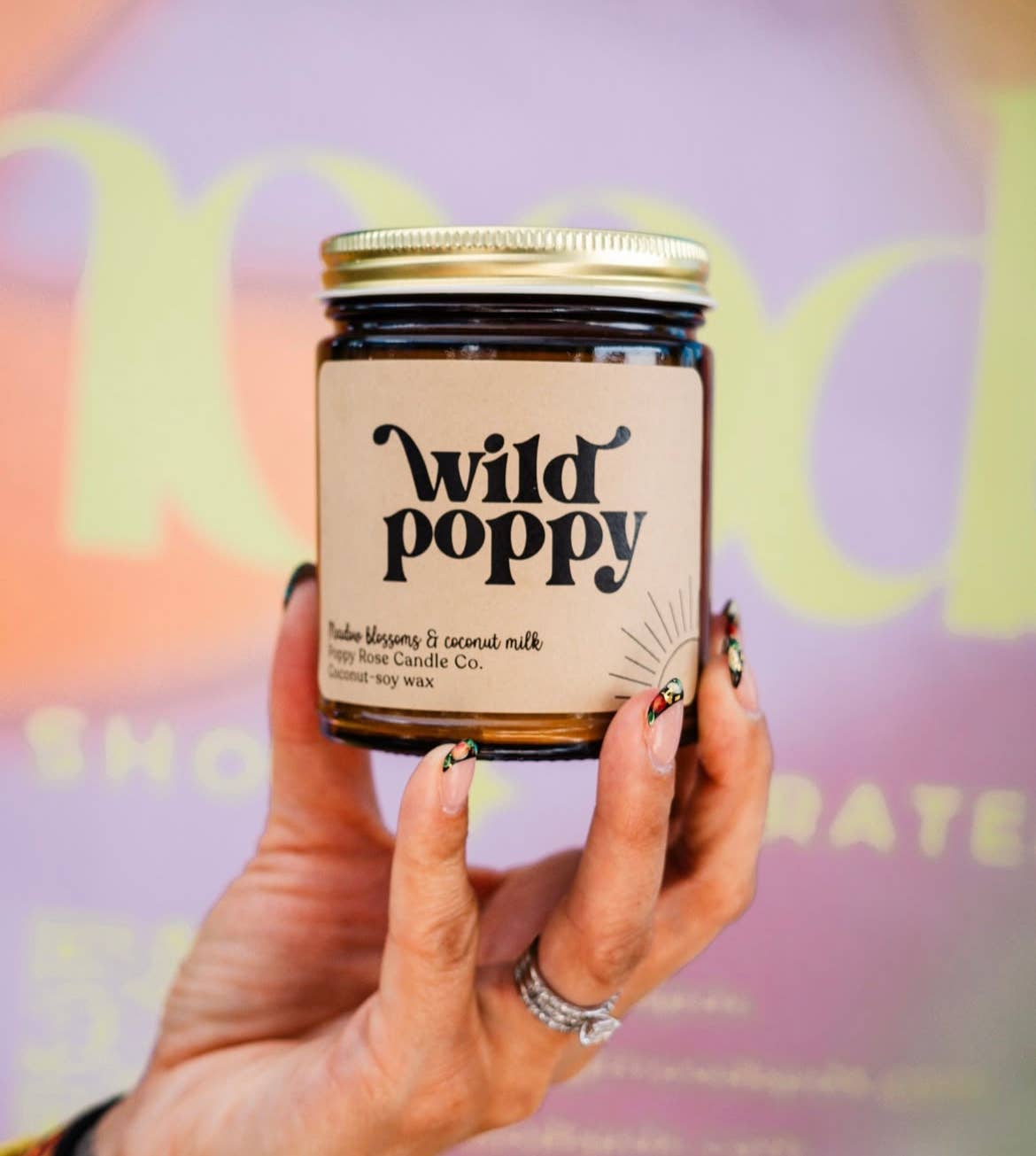 Wild Poppy 8 oz coconut wax amber jar candle