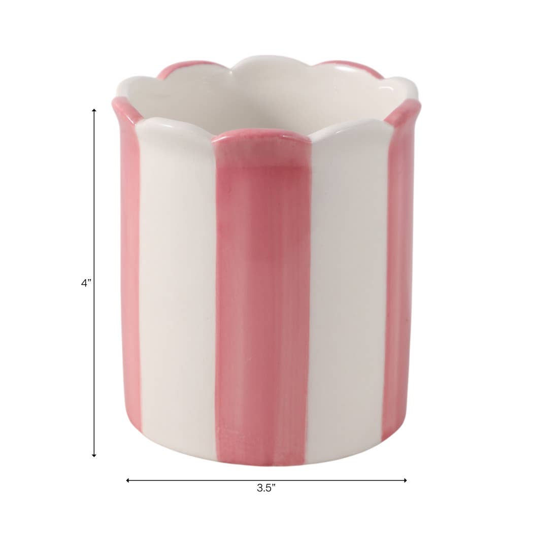 Pencil Cup - Pink/Ivory Ceramic Decorative Striped, 4 in.
