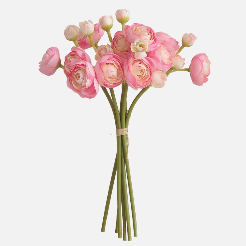 10''T Silk Baby Ranunculus Flower Bunch, 6 Stems/24 Blooms
