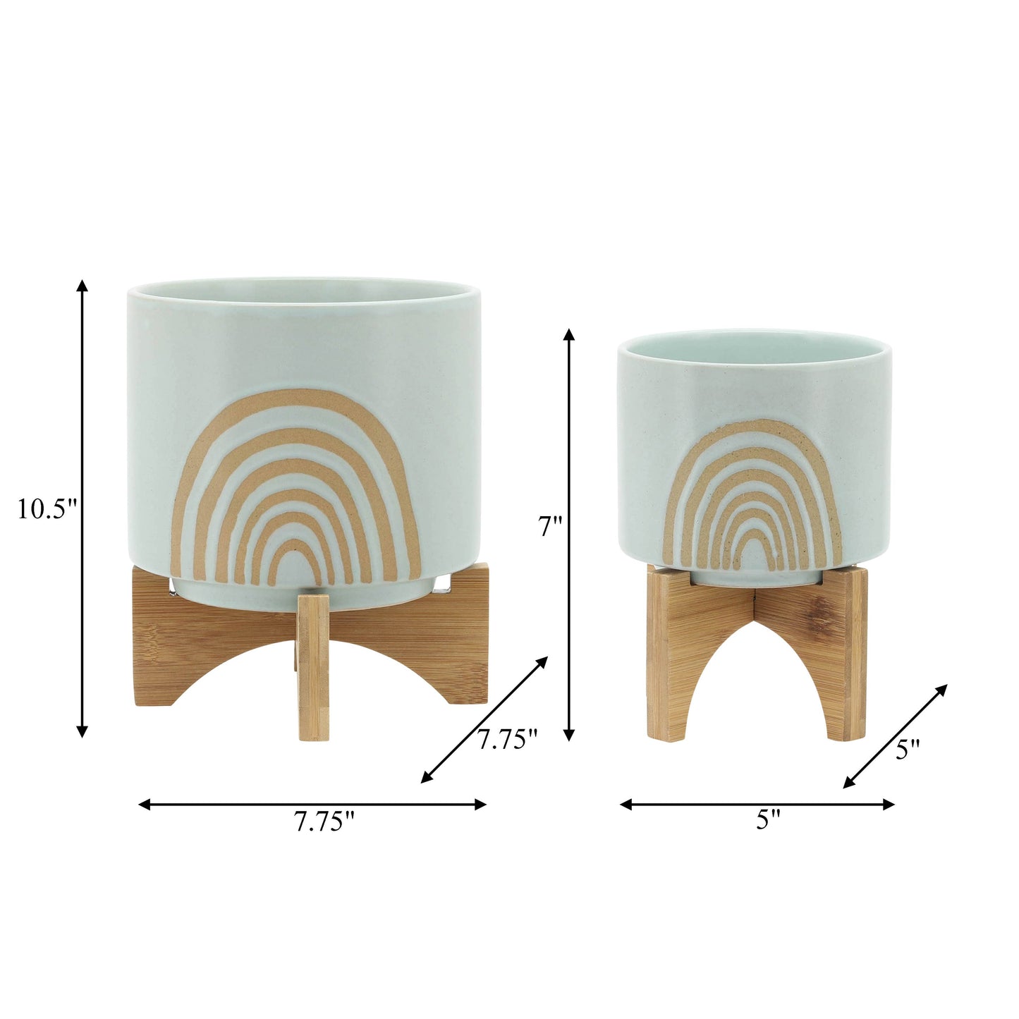 Planter Pots Set of 2 - Green Ceramic Arch Stand, 5/8 in.