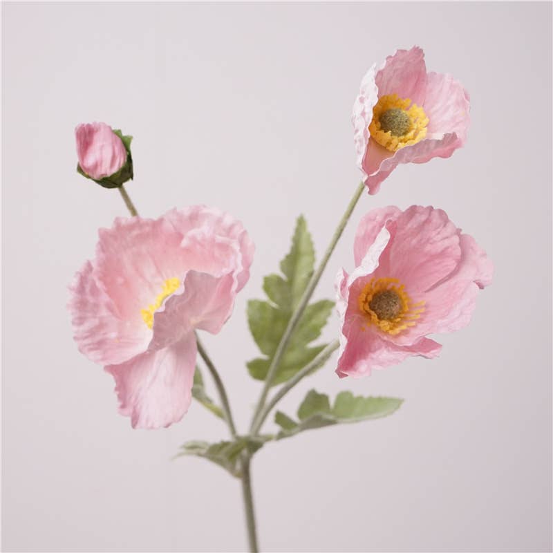 24''T Real Touch Poppy Flower, Single Poppy Stem, Pink/White