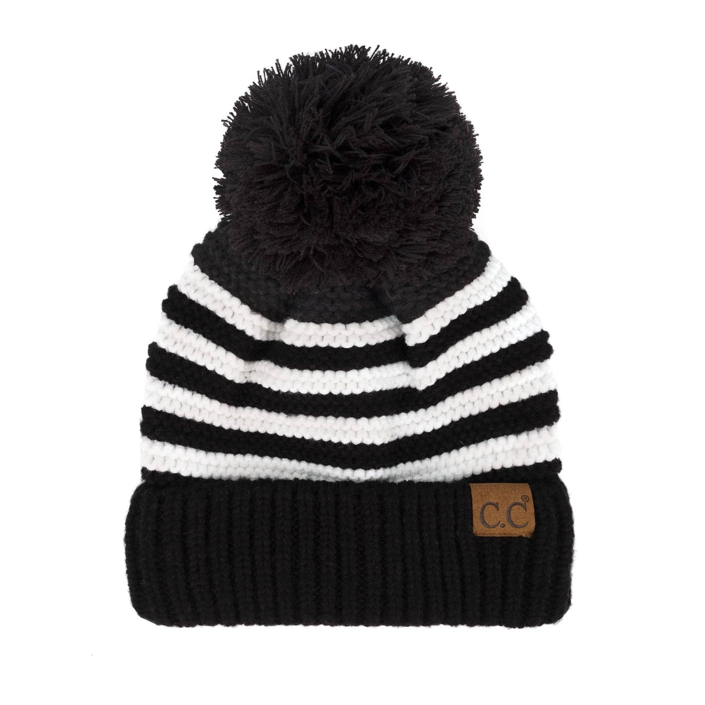 CC Chunky Knit Striped Pom Beanie ( YJ-1008 )