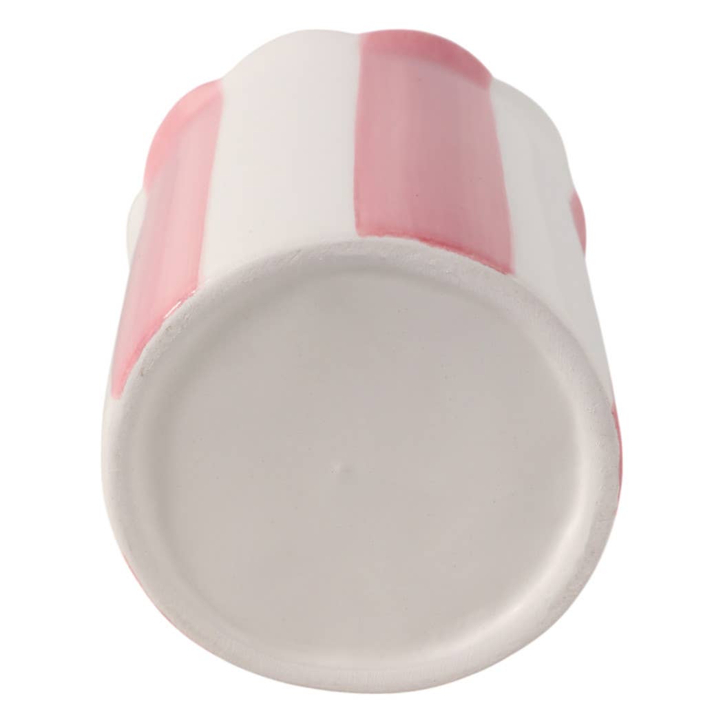 Pencil Cup - Pink/Ivory Ceramic Decorative Striped, 4 in.