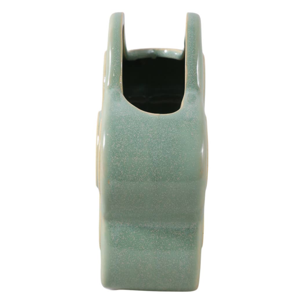 Pencil Cup - Green Ceramic Sculpted Flower Power, 6 in.