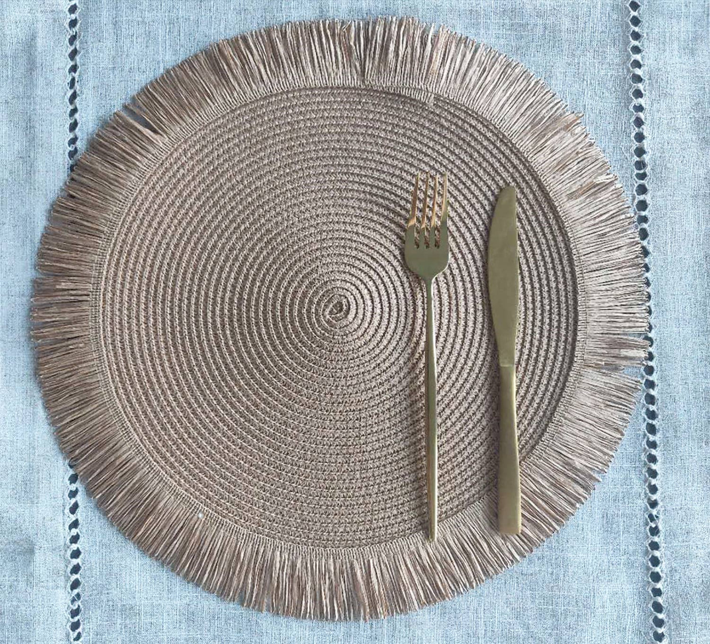 Handwoven Fringe Boho 15" Round Placemat