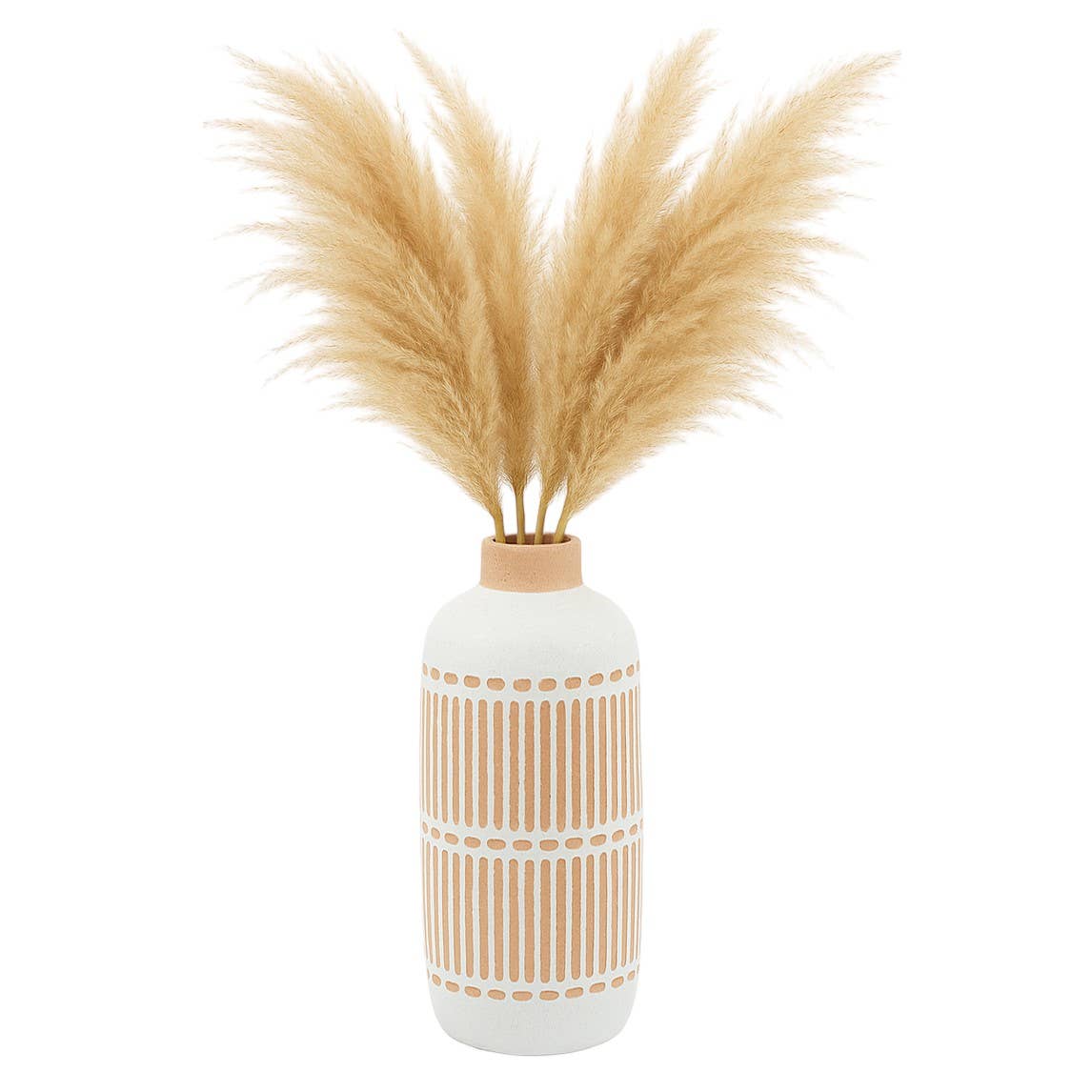 Decorative Vase - Ivory Ceramic Aztec Grooved Line, 12 in.