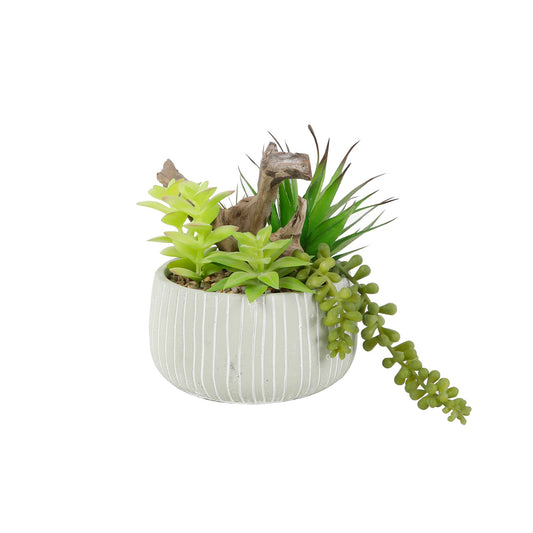 Faux Succulent Arrangement in Textured Ceramic Pot