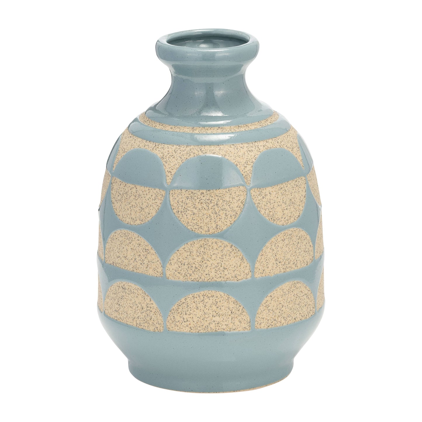 Ceramic Modern Half Circles Bud Table Vase - Blue, 10 in.