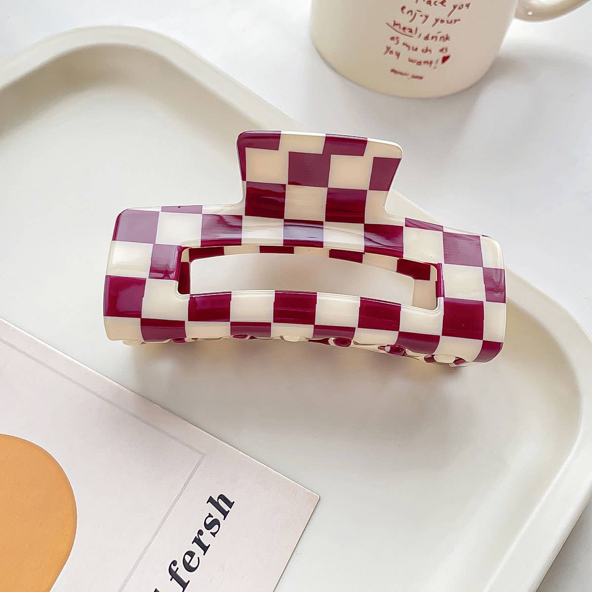 4.13"IN SQUARE CHECKERED HAIR CLAW CLIPS_CWAHA0395