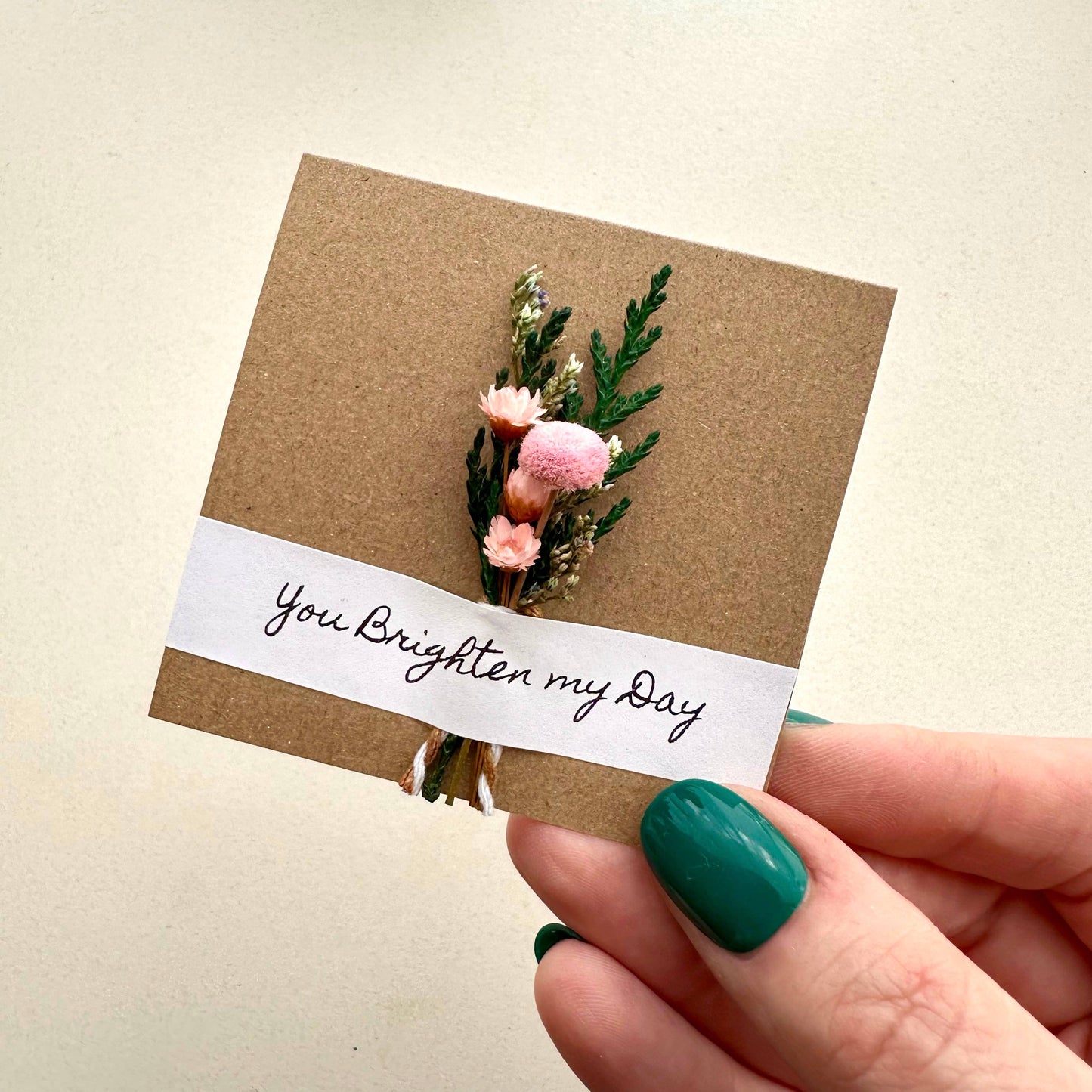 You Brighten My Day Pink Mini Dried Floral Bouquet Card
