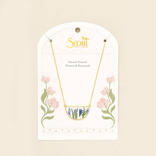 Pressed Flower Necklace - Purple Cornflower/Gold