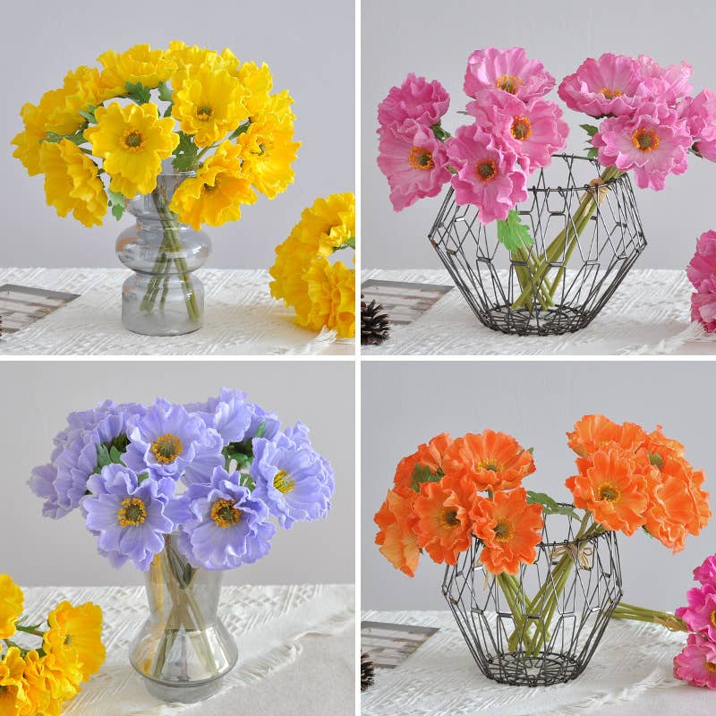 12‘’T Faux PU Real Touch Poppy Bunch, Spring Poppy Flowers