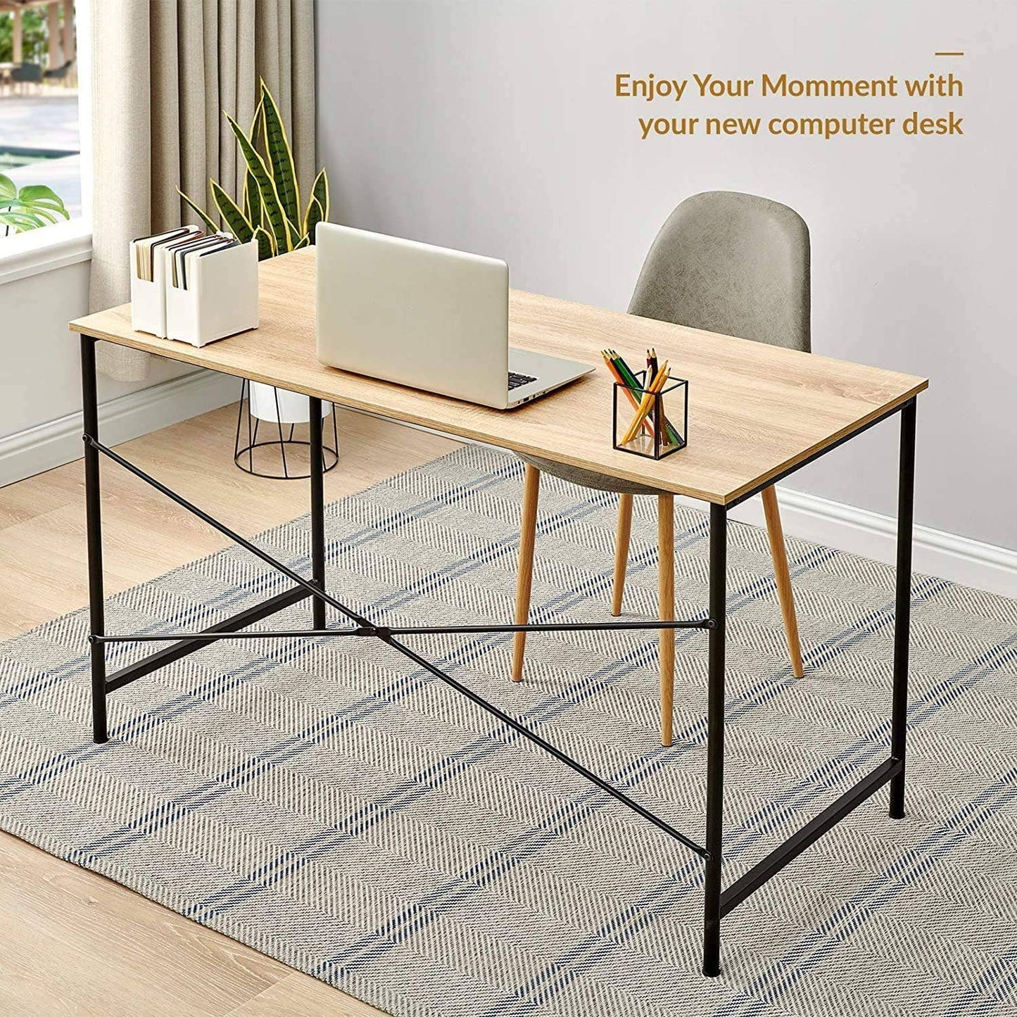 Modern Computer Desk – 47” Workstation with Metal Frame