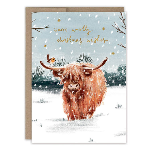 Highland Cow Woolly Wishes Christmas Holiday Card