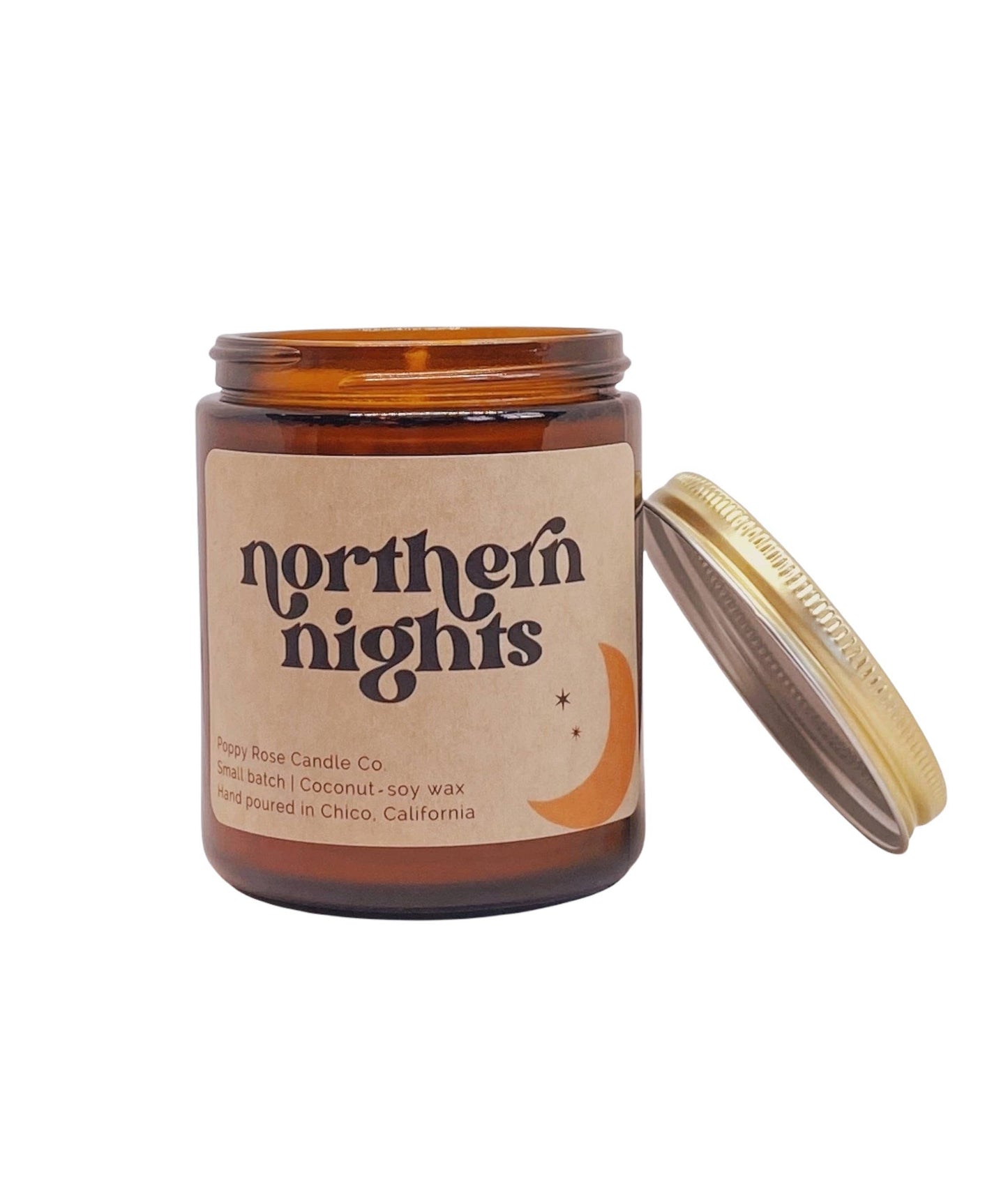 Northern Nights 8 oz coconut wax amber jar candle