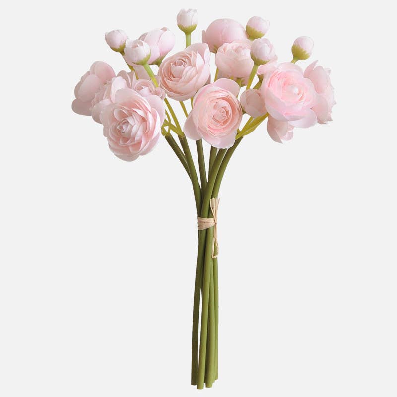 10''T Silk Baby Ranunculus Flower Bunch, 6 Stems/24 Blooms
