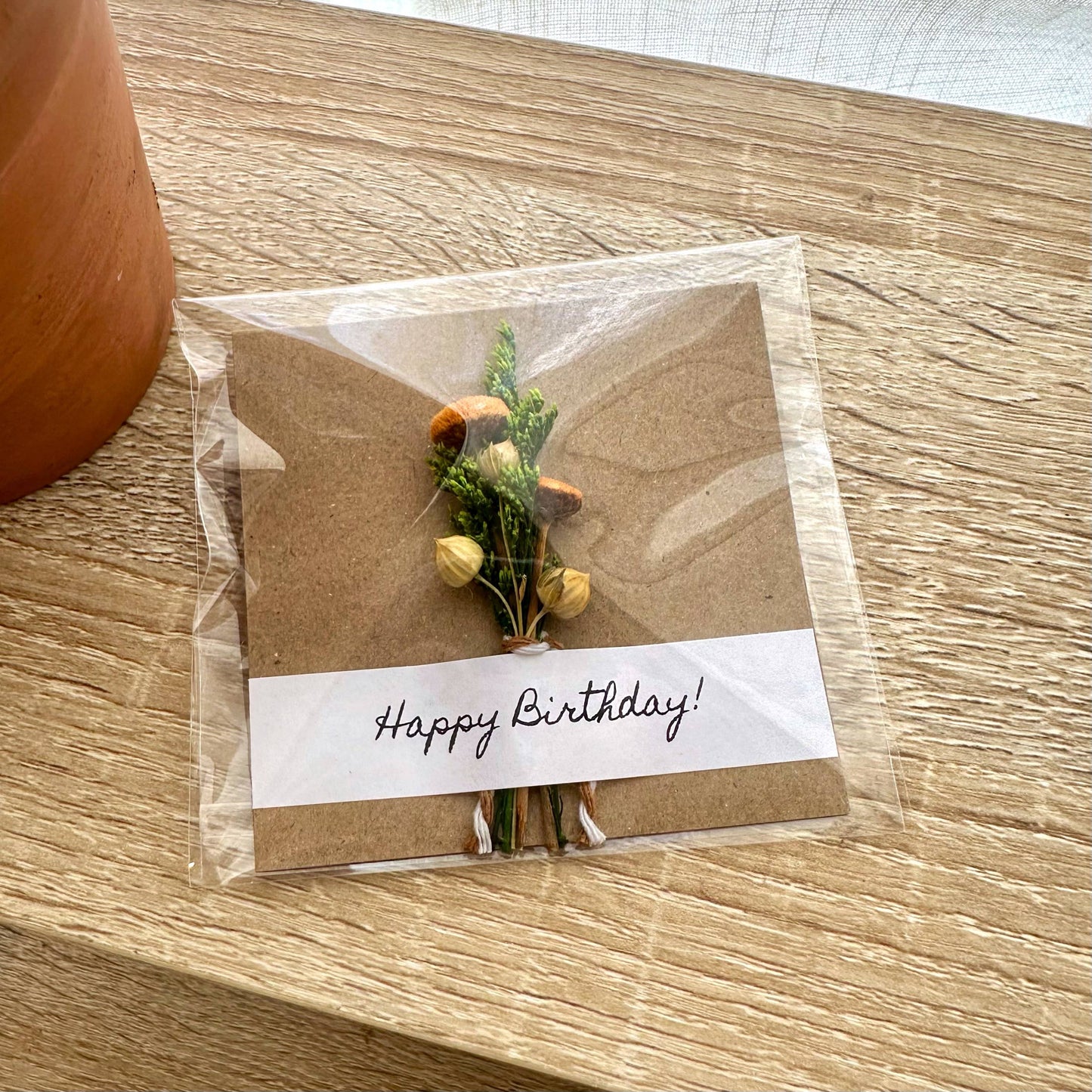 Happy Birthday Mini Orange Dried Floral Bouquet Card