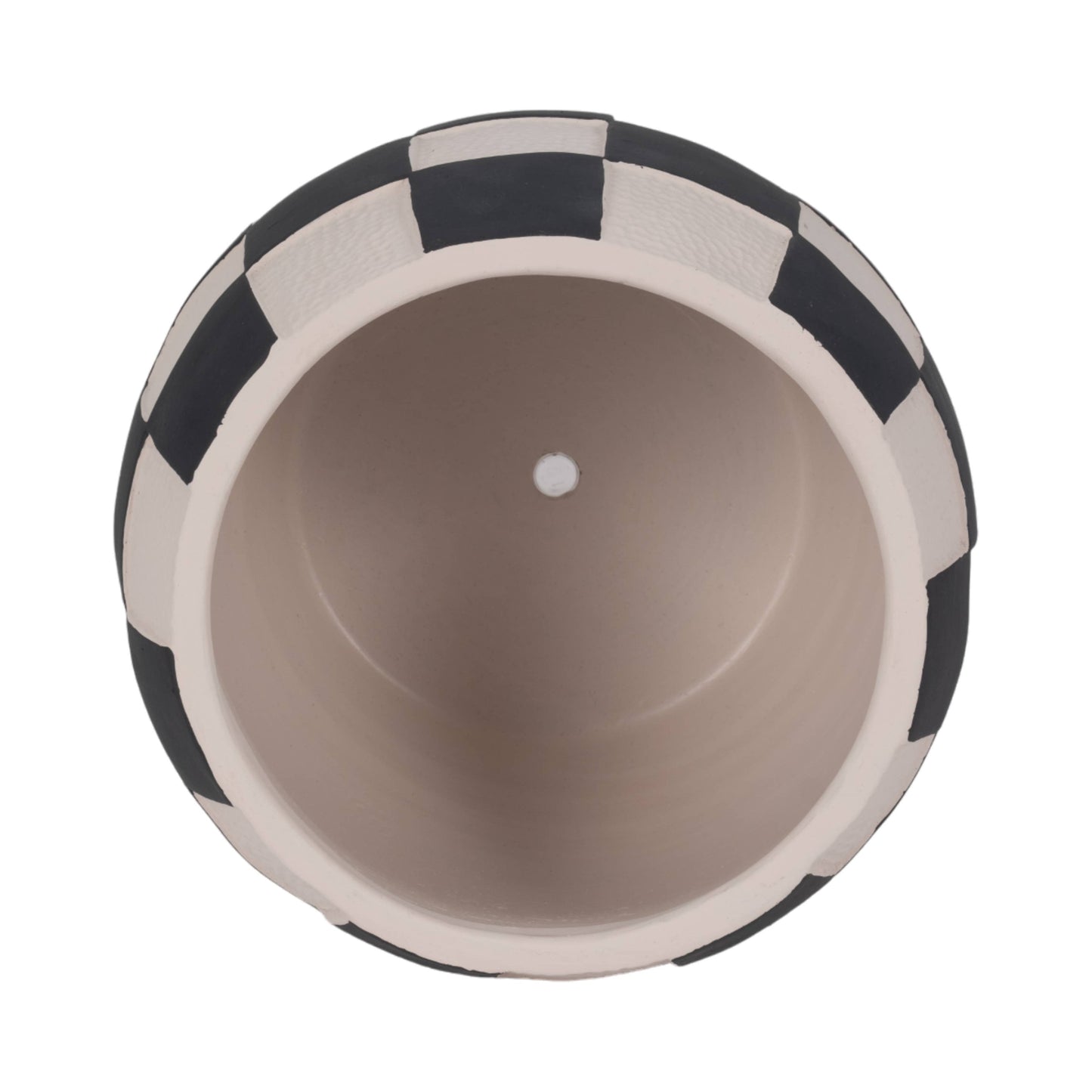 Planter - Black/White Pottery Checkerboard Rounded, 8 in.