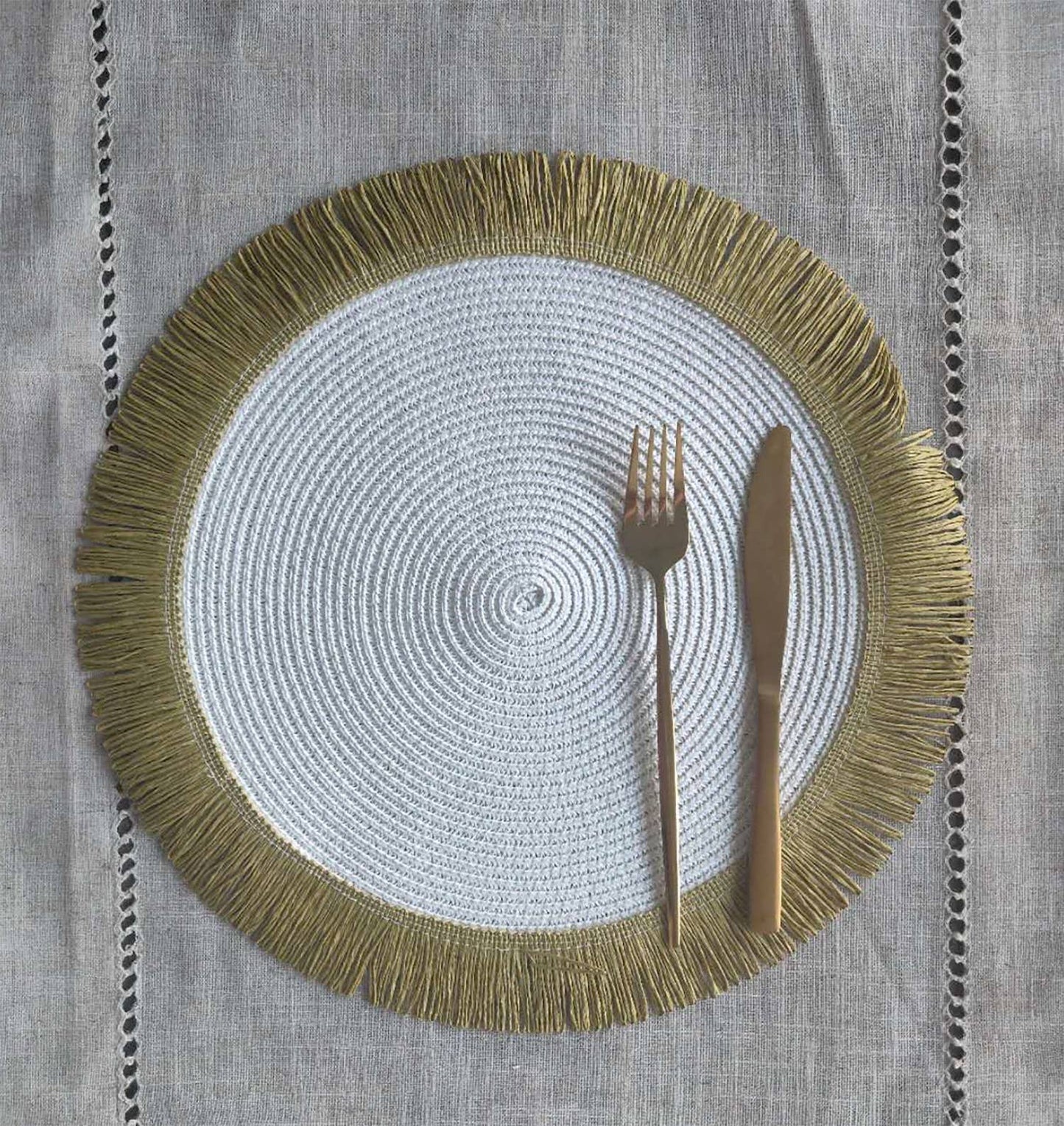 Handwoven Fringe Boho 15" Round Placemat