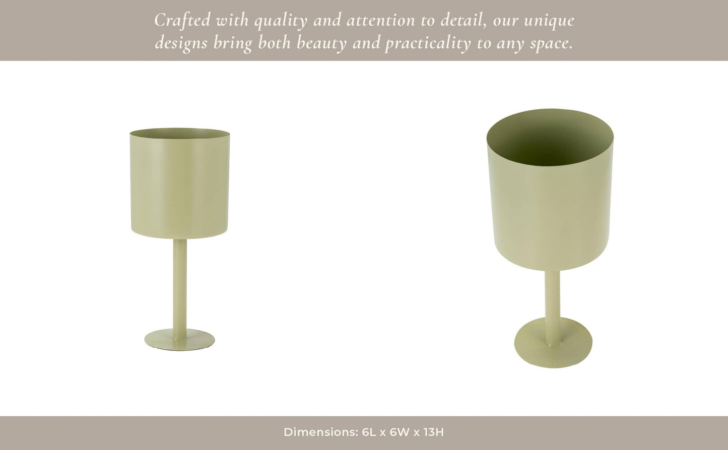 Metal Cylindrical Planter Pot on Round Base - Green, 6 in.