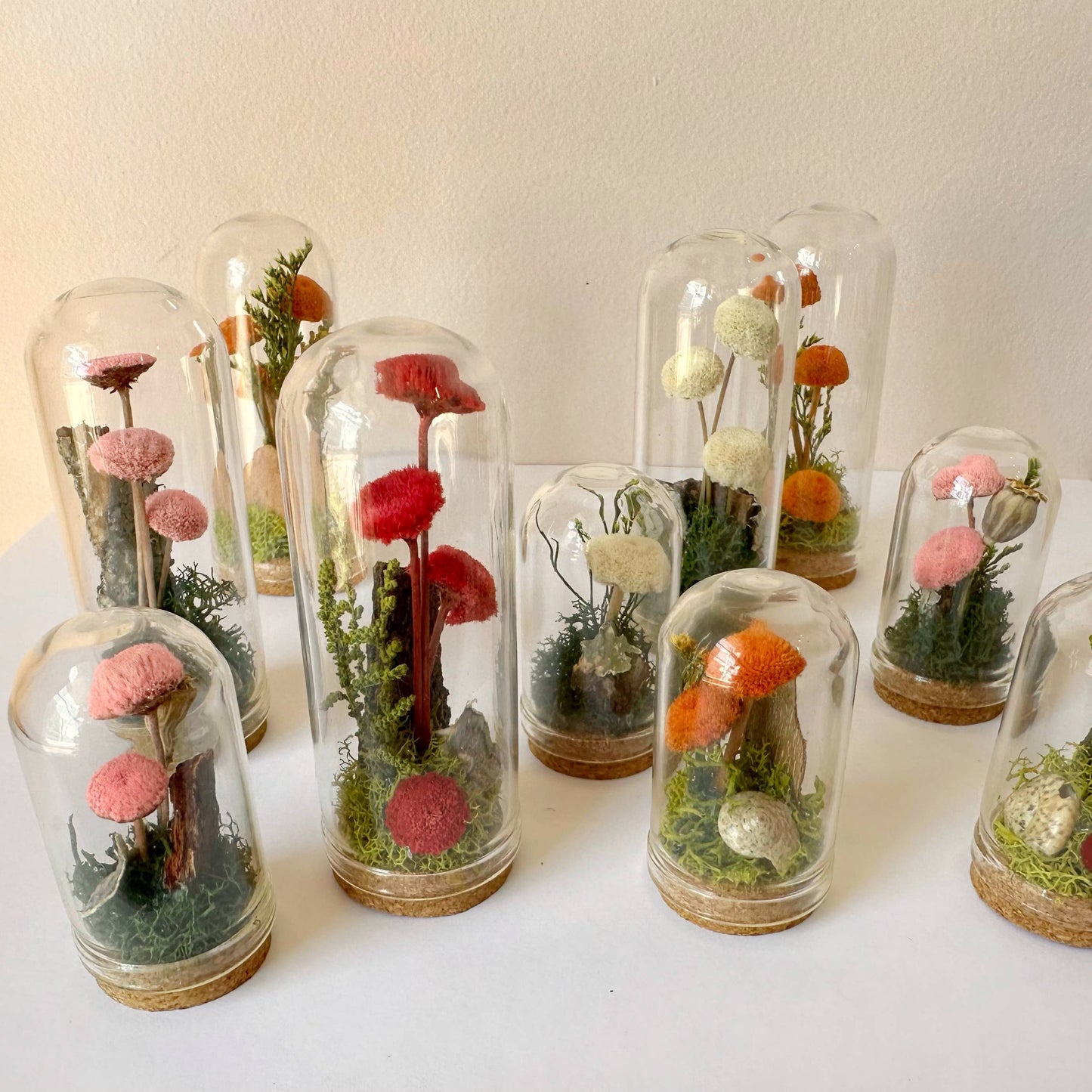 Mushroom Mix Terrarium Glass Cloche Cork Jar & Florals