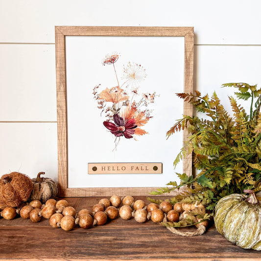 Hello Fall Wood Plaque w/ Floral Wood Sign