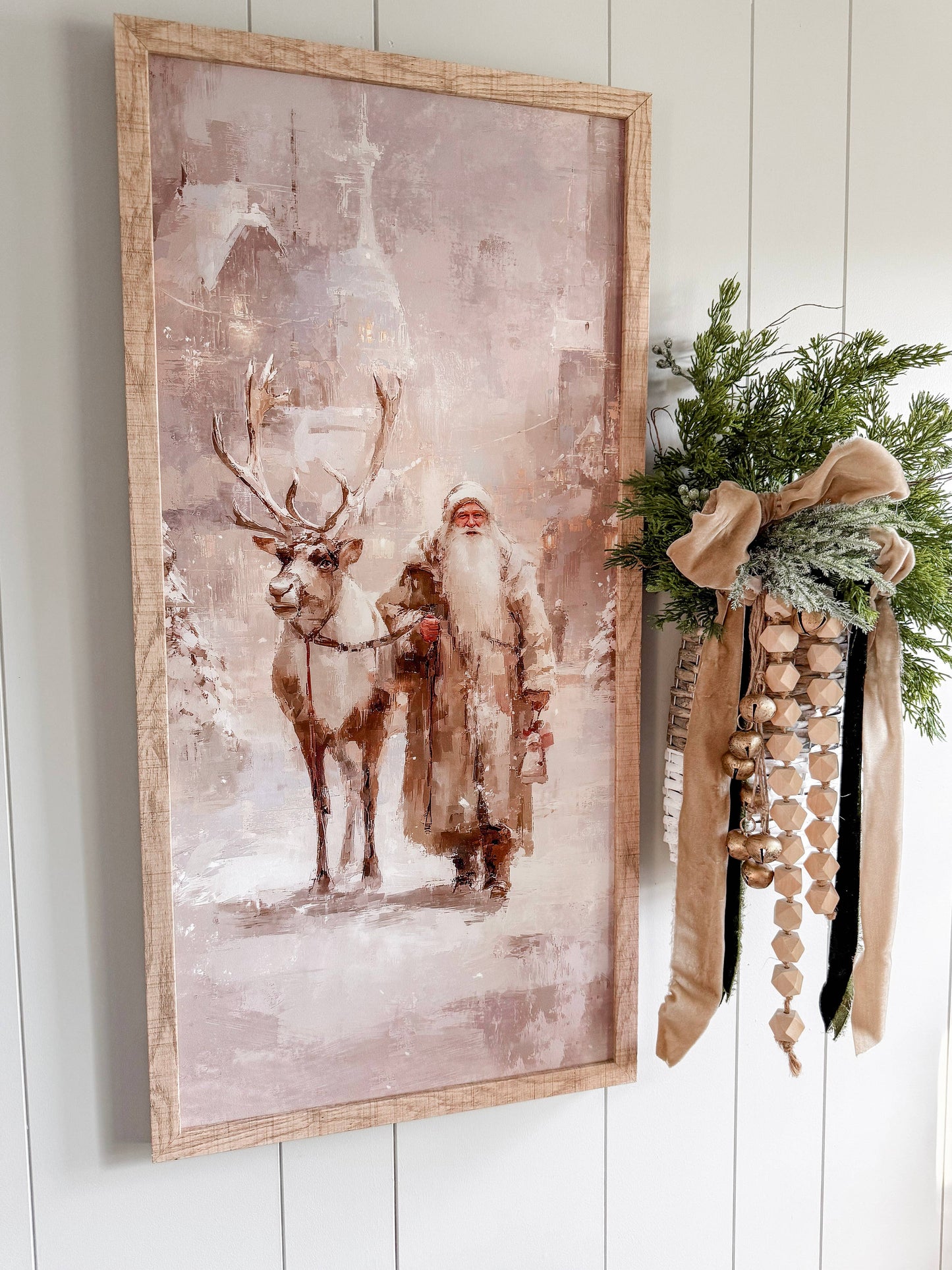 Santa & Reindeer Wood Sign - Rectangle